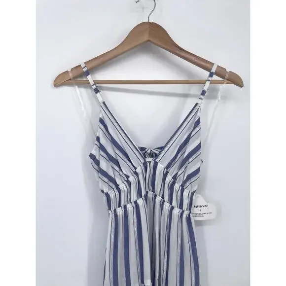 Angie Striped Tiered Coastal Sundress Women’s Large Blue White Shimmer Tie Back - Picture 4 of 12